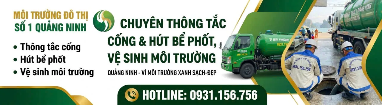 Banner dịch vụ hút bể phốt và thông tắc cống Quảng Ninh của Môi Trường Đô Thị Số 1