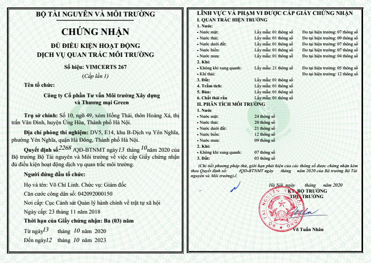 Giấy phép đăng ký kinh doanh Công Ty Môi Trường Đô Thị Số 1 Quảng Ninh