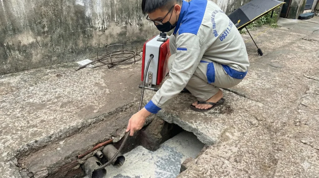 Nạo vét hố ga ngoài trời tại Quảng Ninh